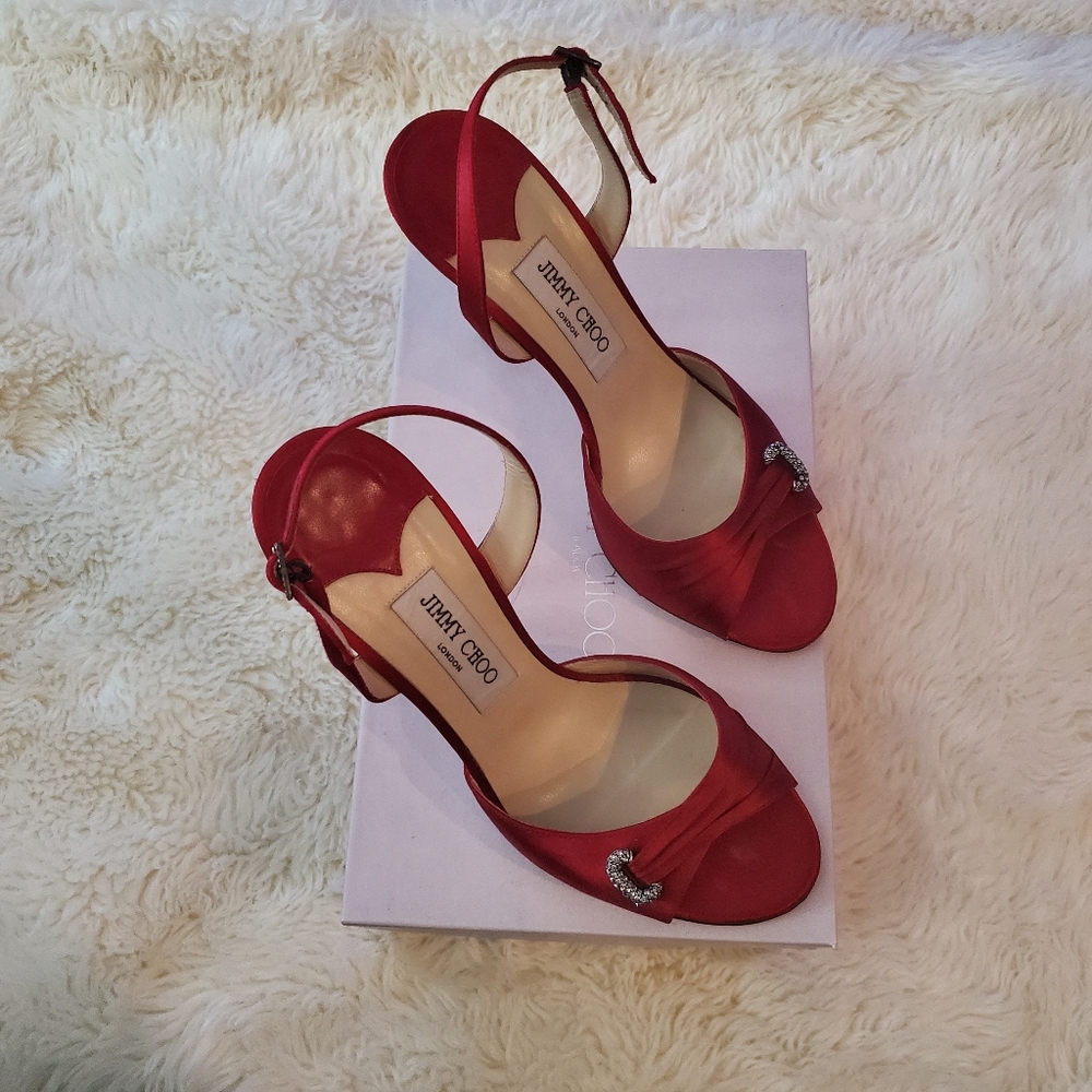 Ruby Red Satin Jimmy Choo Heels - Gem